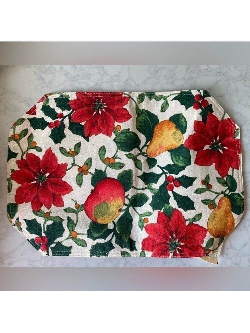 Set of 4 Poinsettia and Fruit Placemats NWT